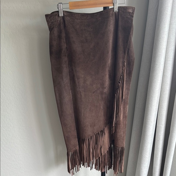 Chico's Dresses & Skirts - Vintage Chico’s Genuine Suede Fringe Wrap Midi Skirt Size L